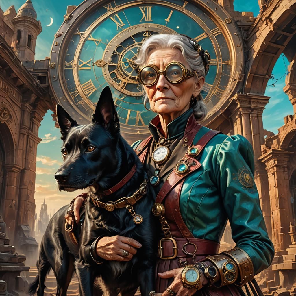 Steampunk Lady on Alien World as Oil Painting