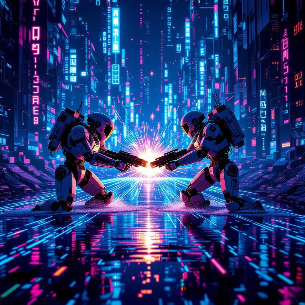 High-Tech Robots Clash in Fiber Optic River