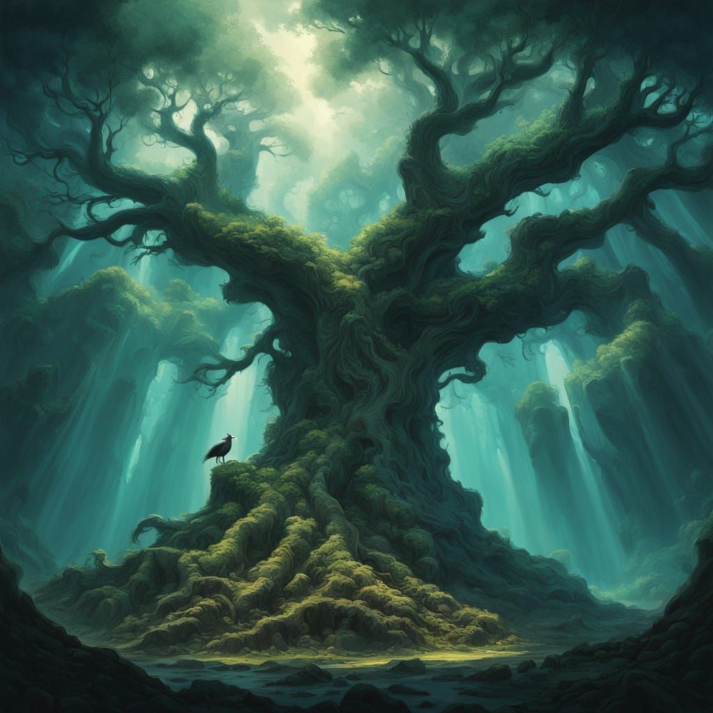 Majestic Griffin Guards Ancient Tree Sanctuary