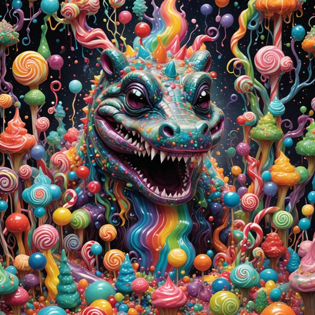 Gummy Crocodile Head in a Candy Dreamscape