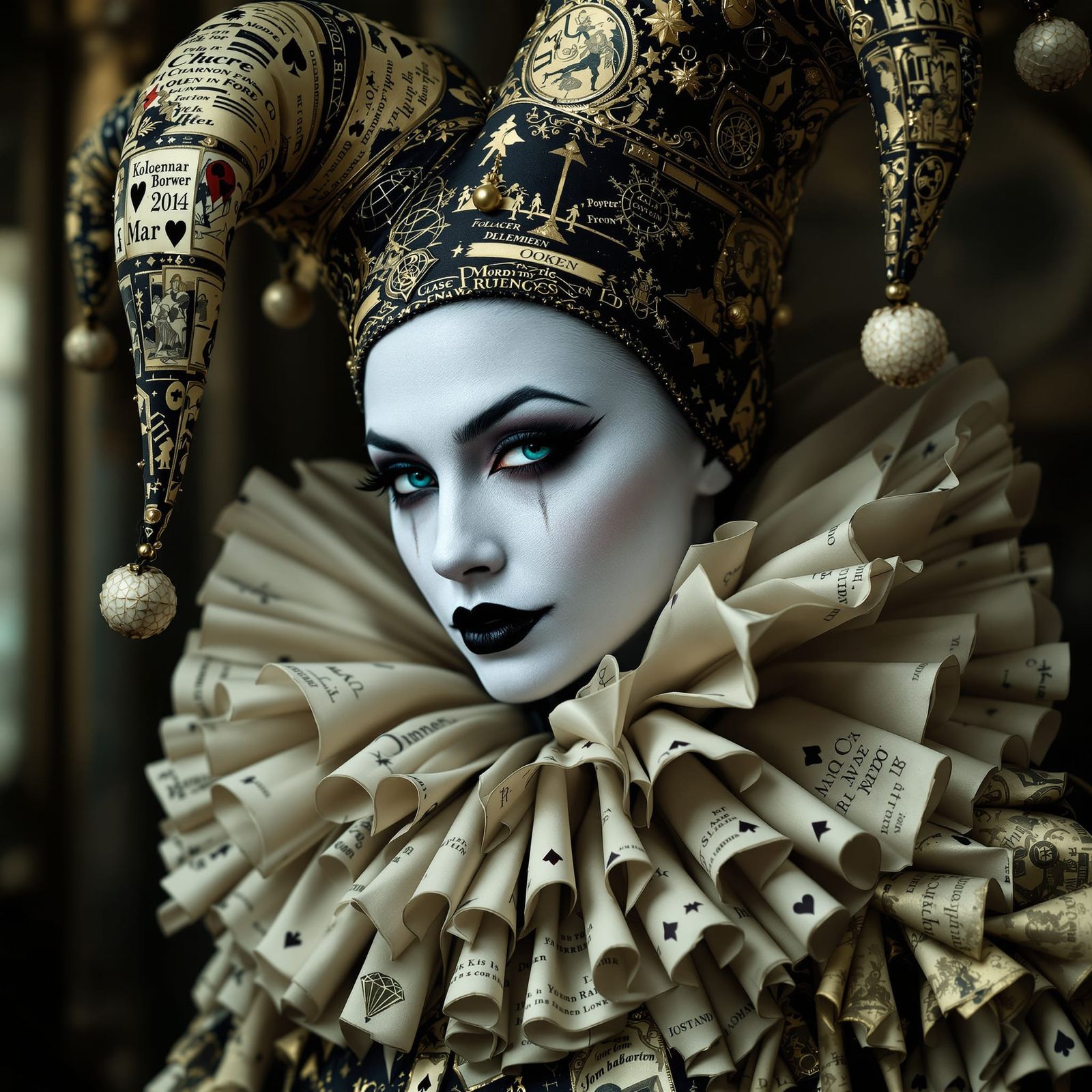 Haunting Female Joker Portrait, Baroque Circus Style