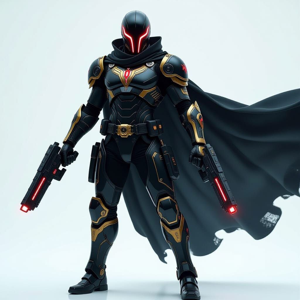 Futuristic Hero in Black and Gold Armor