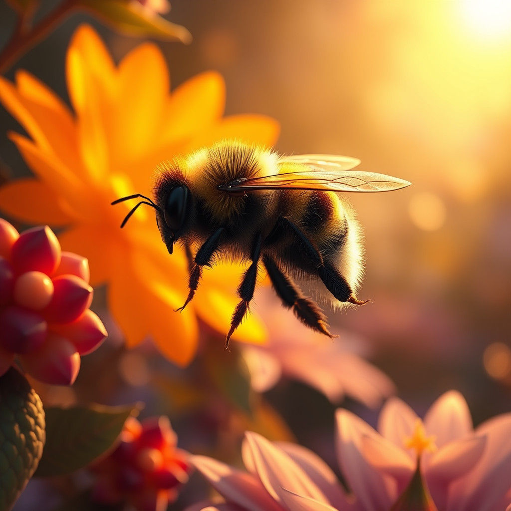 Bumble Bee Among Glowing Flora: Fantasy Concept Art