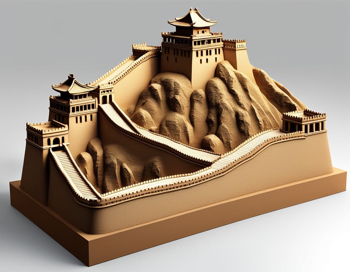 Elegant 3D Textured Clay Great Wall of China in Imperial Gol...