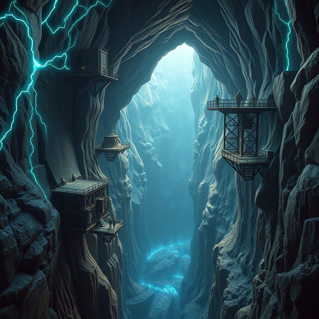 Cyberpunk Void with Iridescent Energy Tendrils and Towering ...