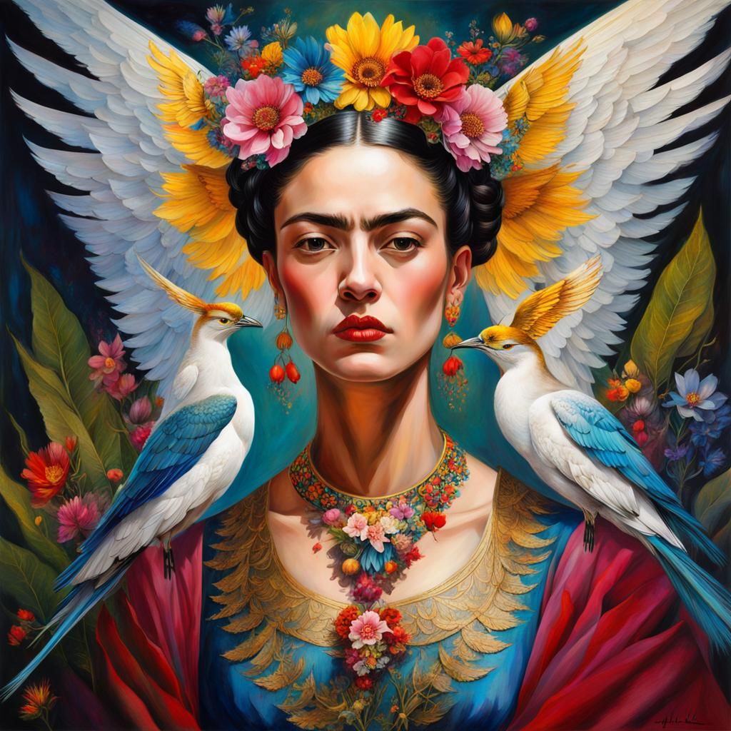 Frida Kahlo as an Archangel: Surreal Portrait