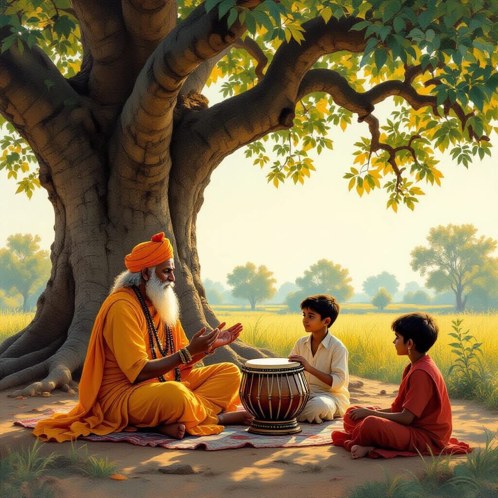 Serene Gurukul Scene in Style of Indian Masters