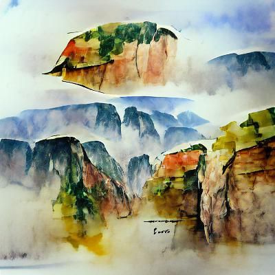 Tianzi Mountains in Chinese Watercolor Style