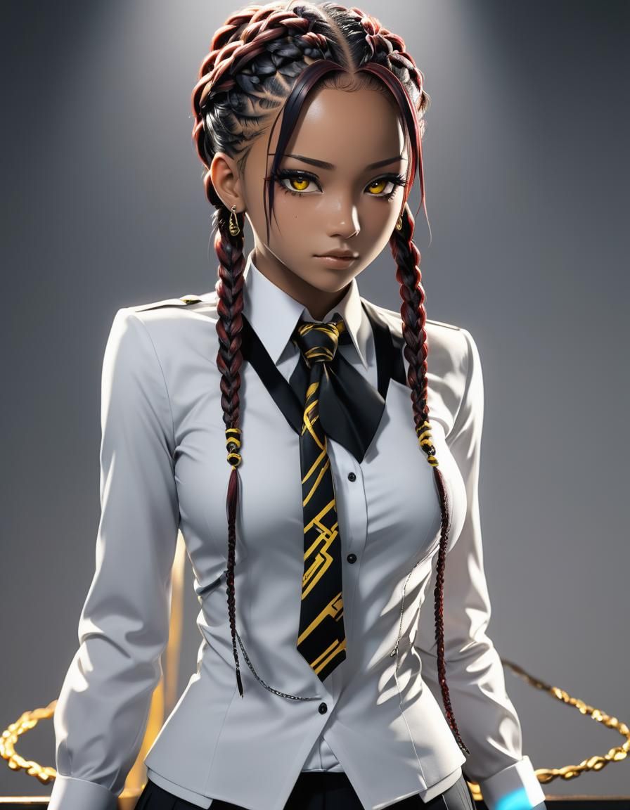 Mysterious Dark Red Haired Girl in Formal Black Suit