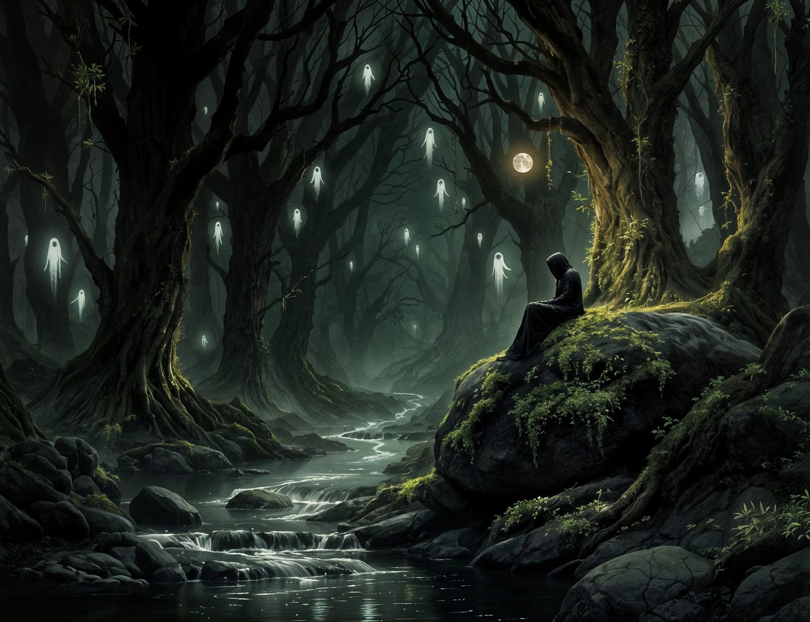 Mystical Woodland Encounter in Ethereal Moonlight