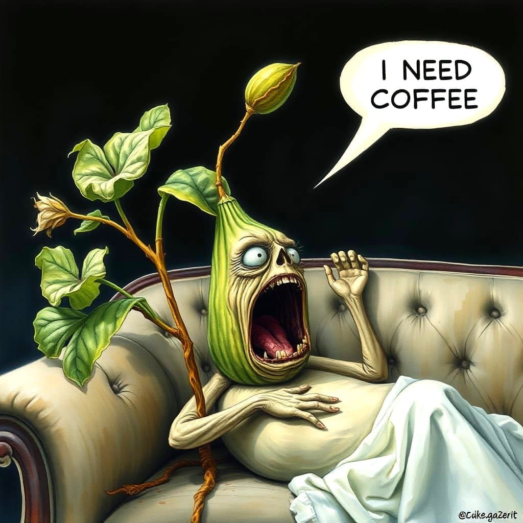 Surreal Plant's Coffee Scream: A Watercolor Expression