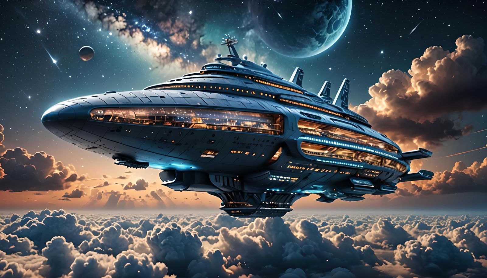 hyper-futuristic passenger starship cruise liner