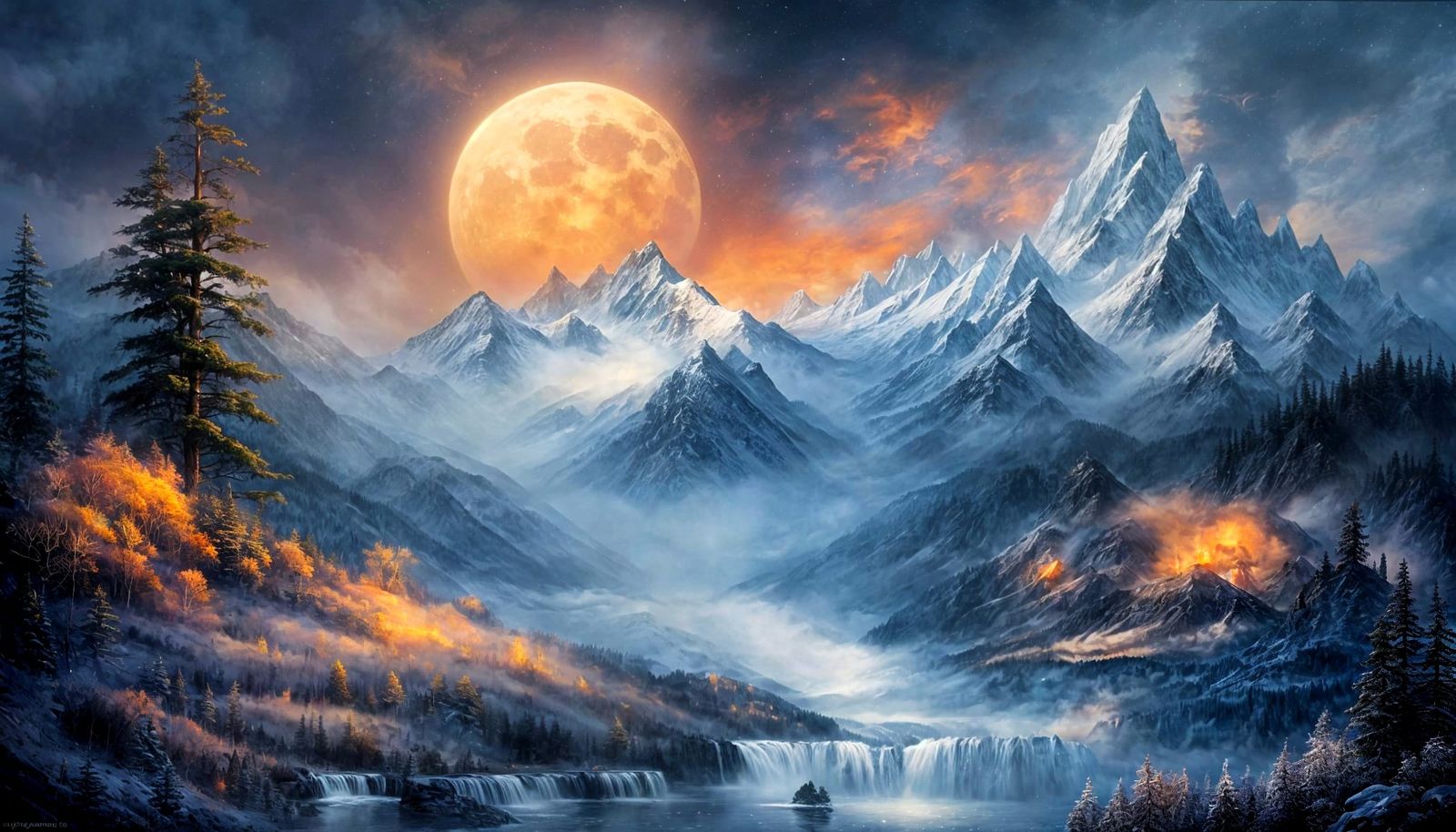 Majestic Mountain Landscape in Ethereal Fantasy Style