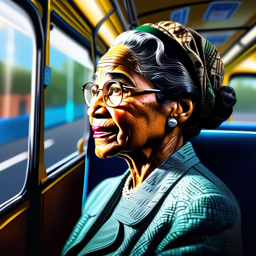 Rosa Parks Portrait on the Bus: Photorealistic
