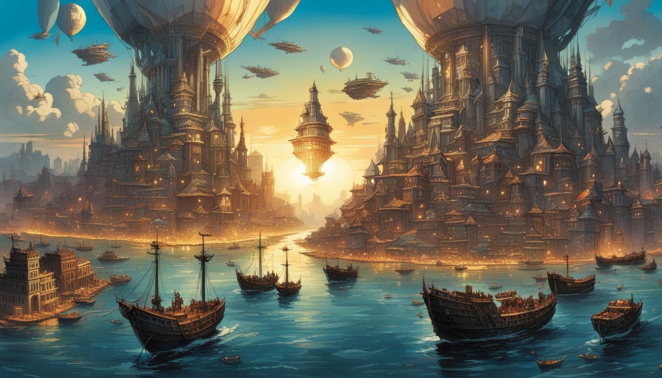 Elegant Island Metropolis in Comic Book Art