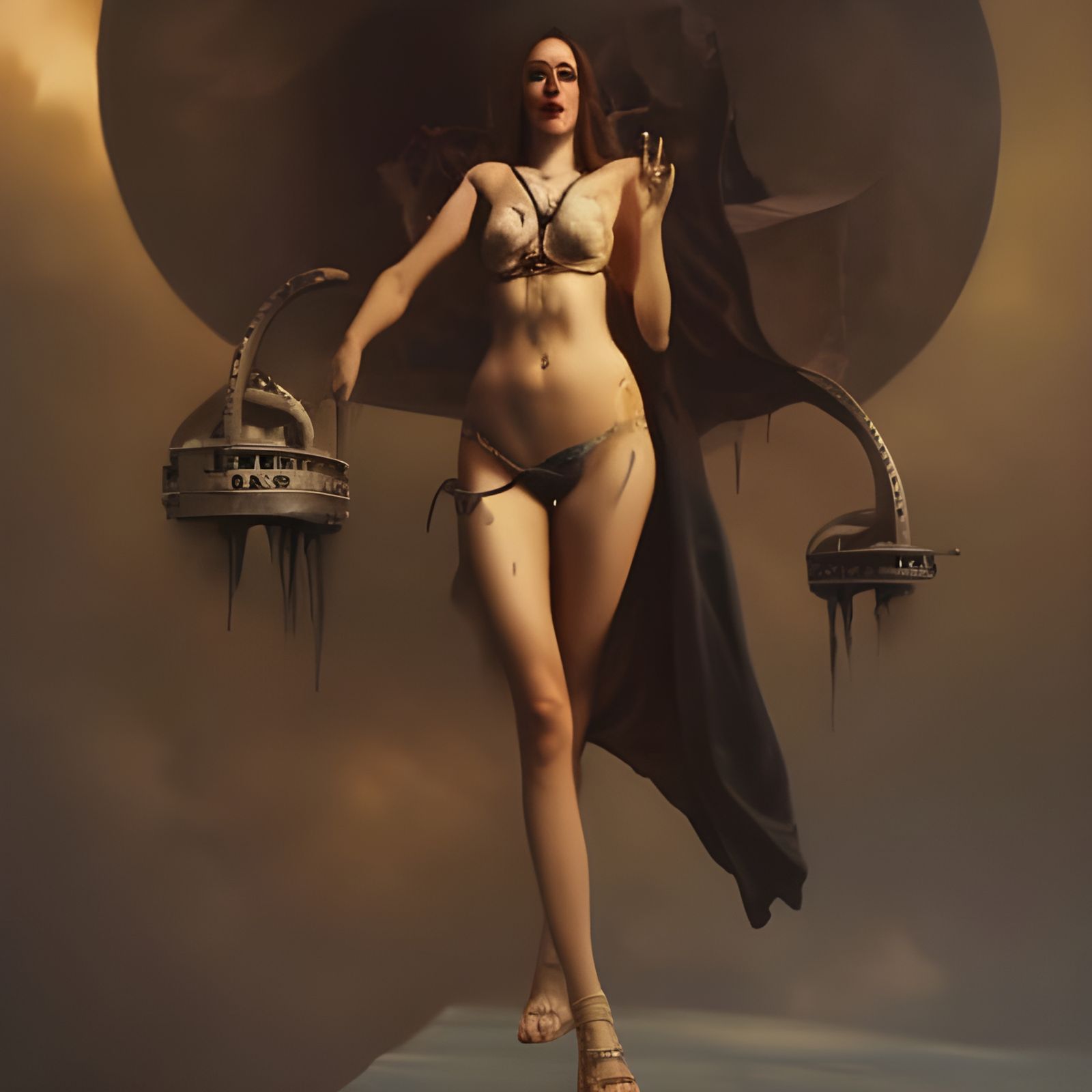 Surreal Steampunk Woman's Body in Oil on Canvas