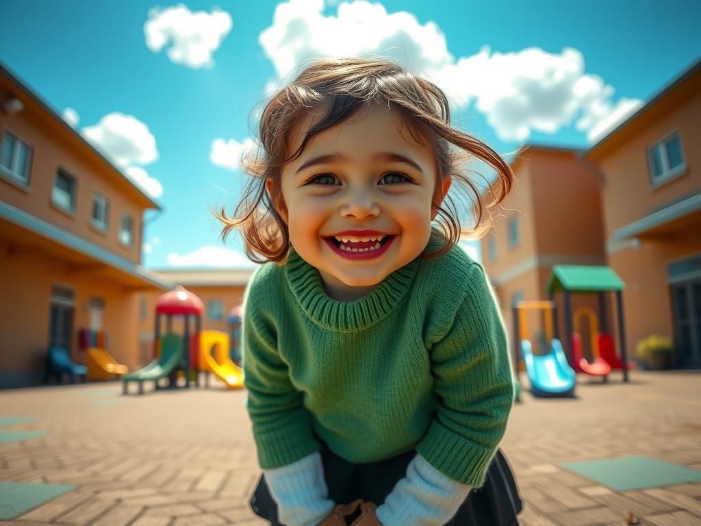Joyful Girl in a Vibrant Playground Scene