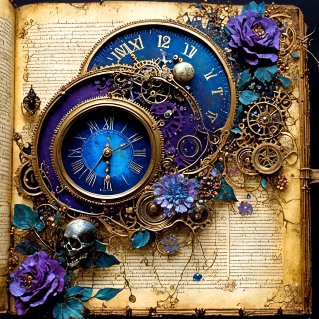 Vintage Journal Page with Steampunk and Floral Elements