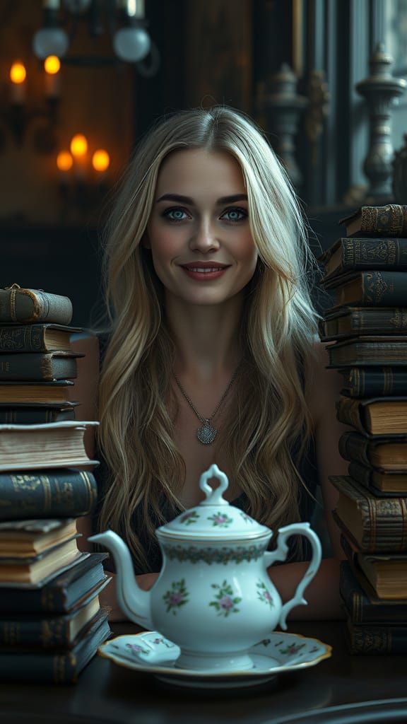Enchanting Gothic Woman in a Whimsical Study