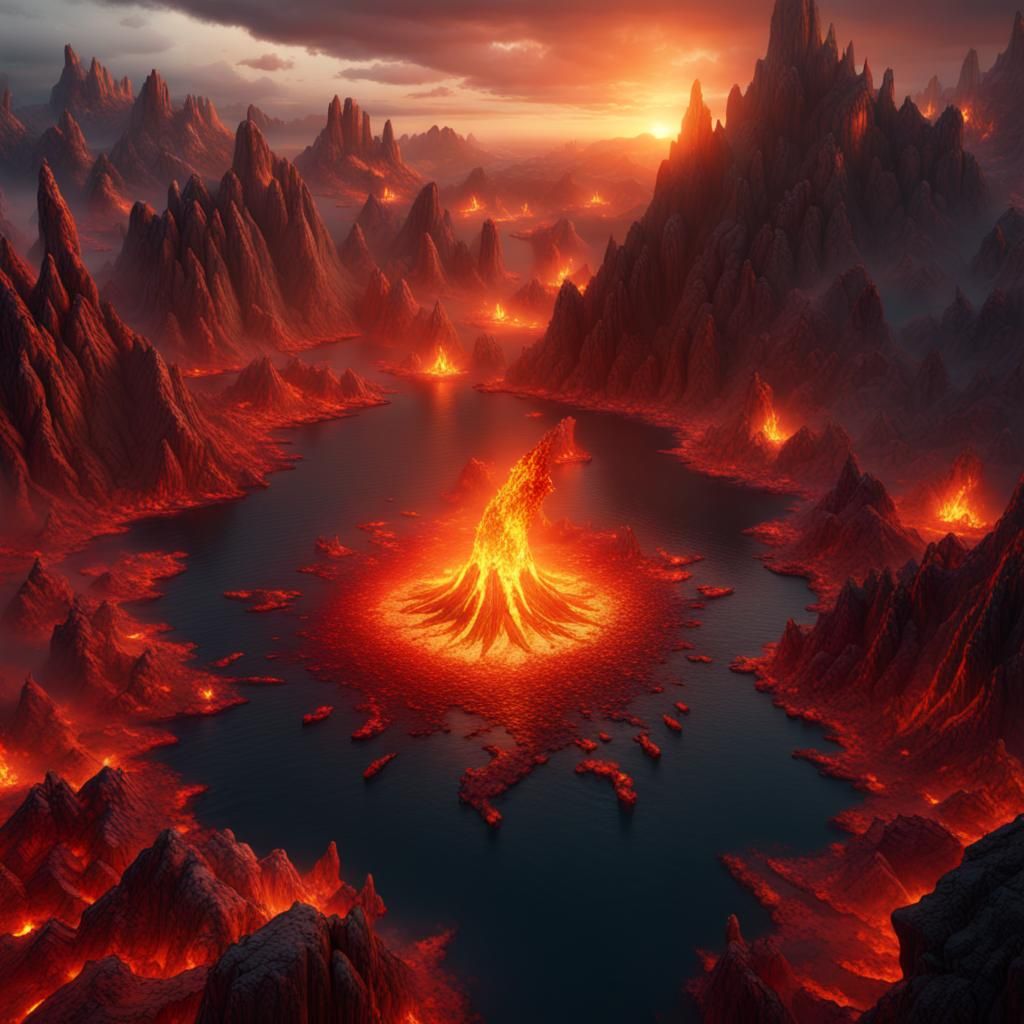 Burning Lake of Fire: Detailed Matte Painting