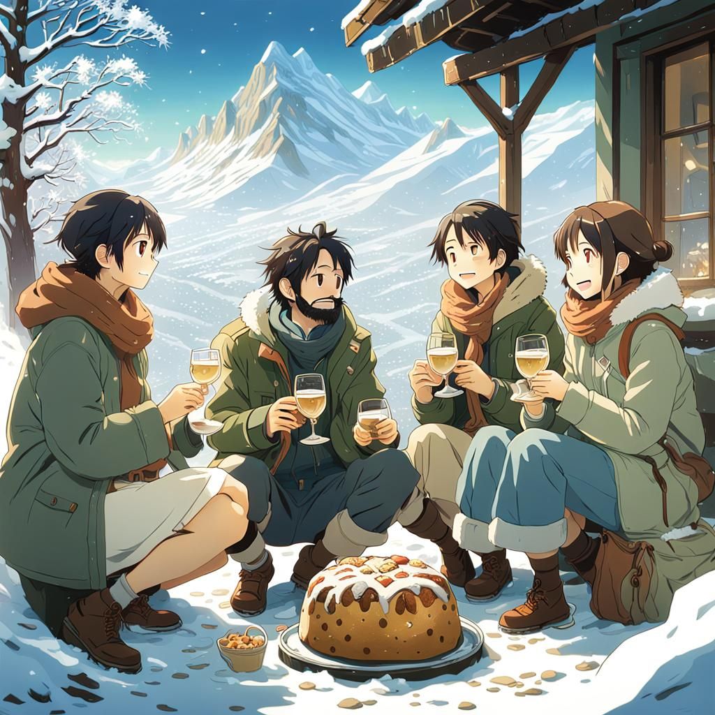 Geologists' Christmas Feast in Anime Style