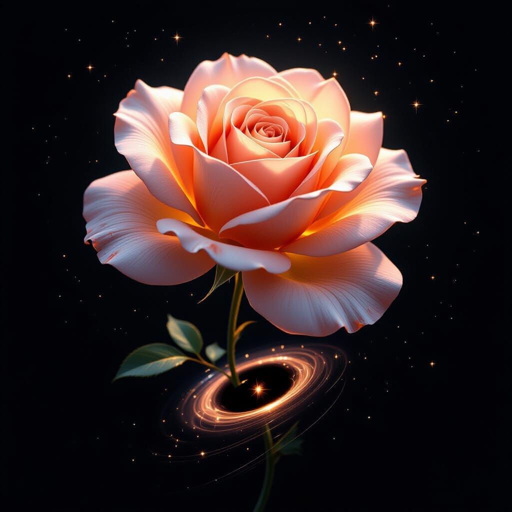 Glowing Rose and Black Hole in Space
