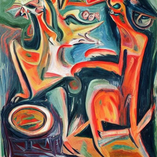 Expressionist Cataur in Crowded Room