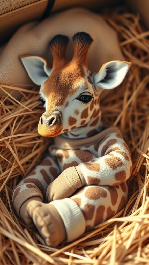 Tiny Baby Giraffe in a Cozy Digital Scene