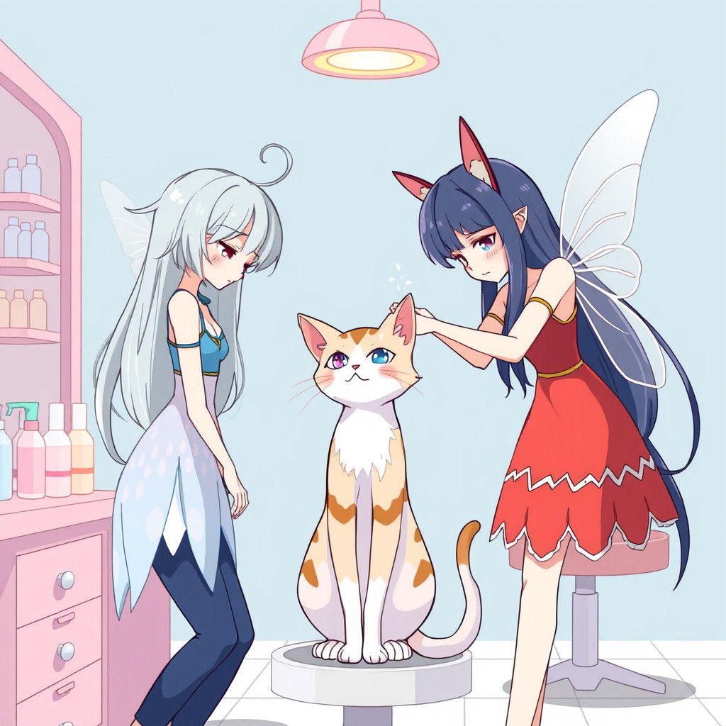Fairies Groom Catgirl in Anime Beauty Salon