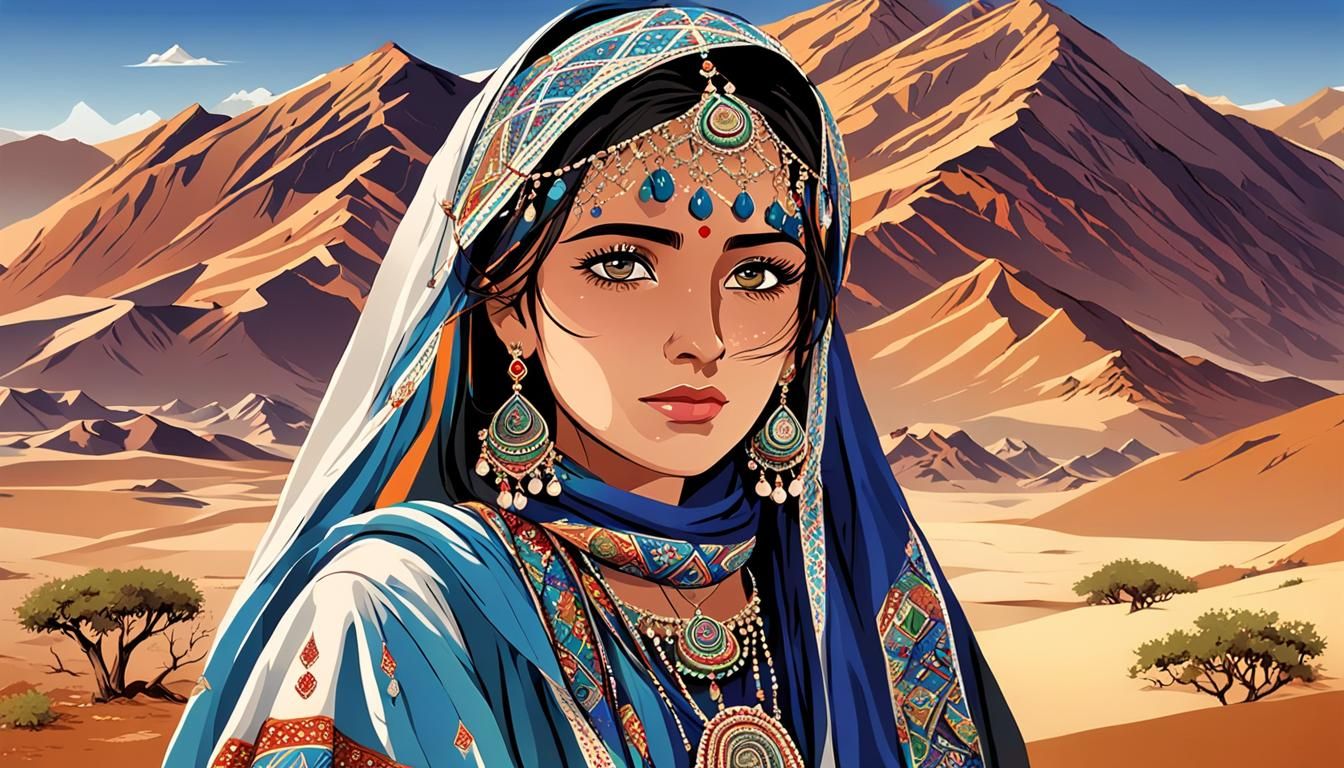 Anime Artwork: Stunning Brahui Woman in Traditional Dress