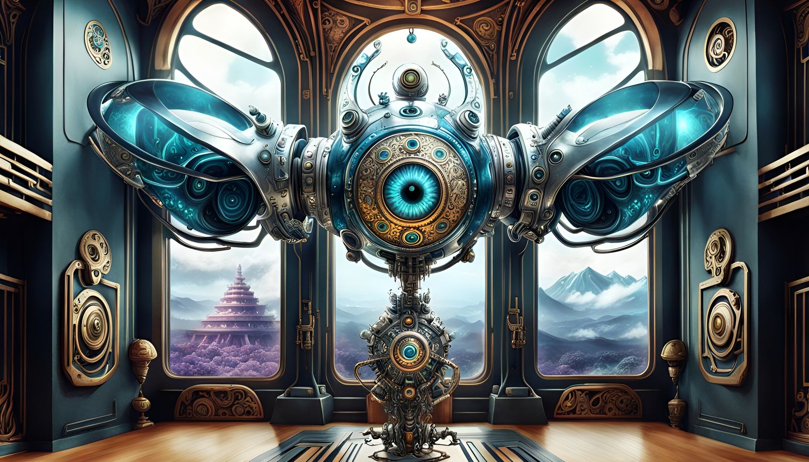 Retrofuturistic Mecha Hindu God in Steampunk Style