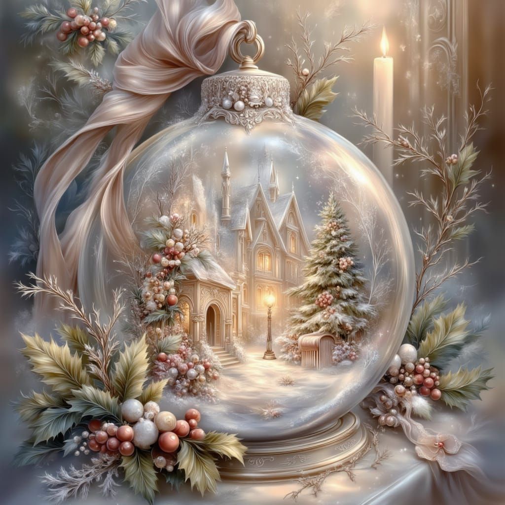 Glowing Glass Ornament With Sweet Christmas Scene