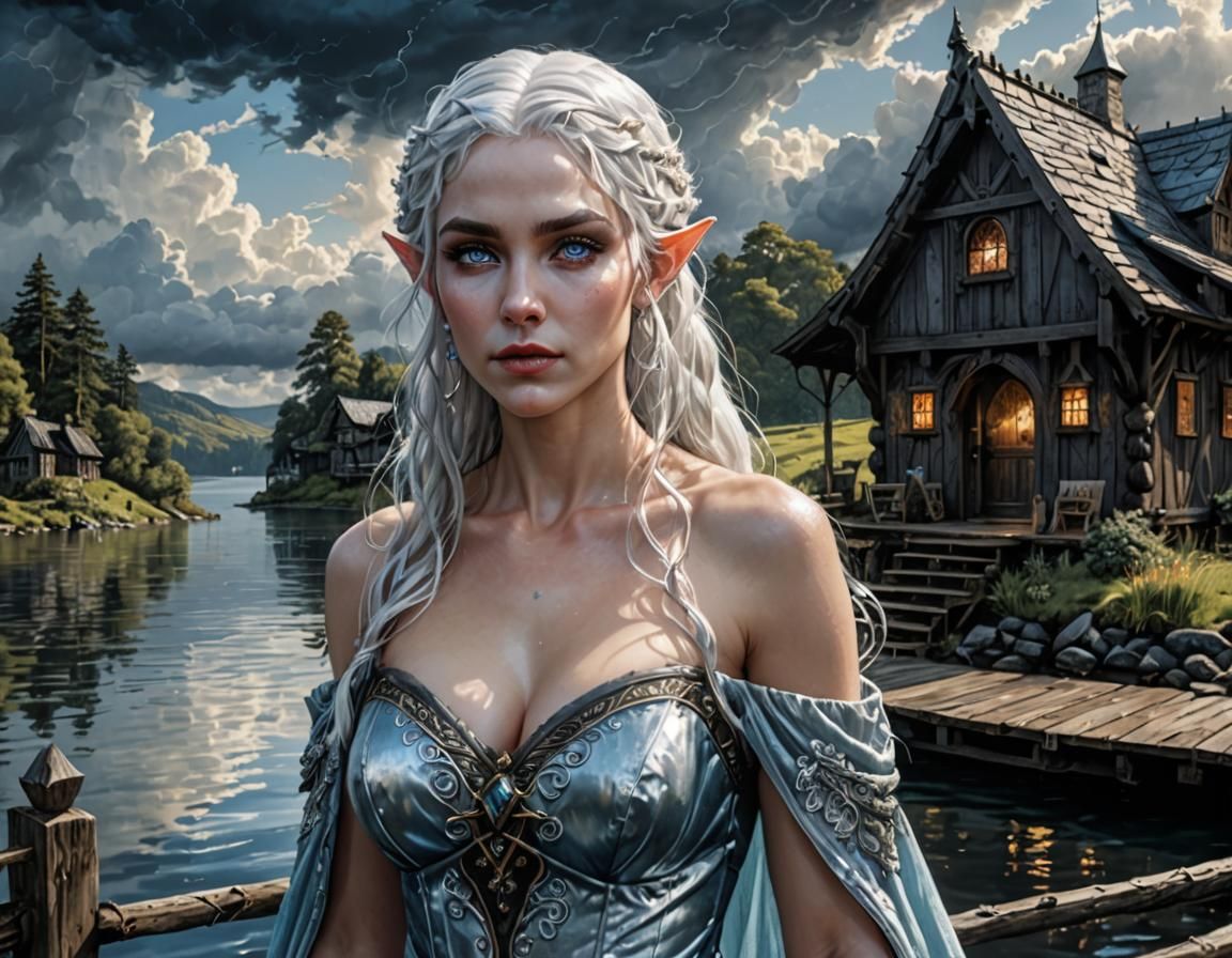 Wet Elf Nymph at Lake Cabin: Ink Drawing