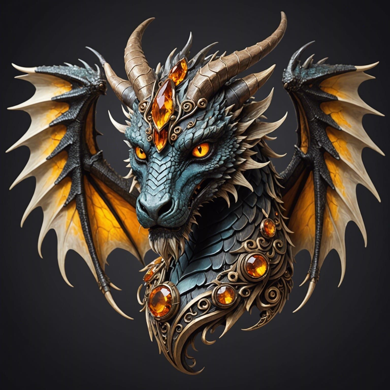 Elegant Dragon with Ram Horns and Feathered Wings