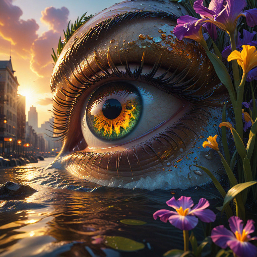 Surreal Eyes of the Soul in Golden Light