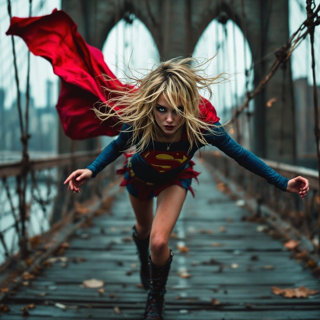 Punk Supergirl Balances on Brooklyn Bridge