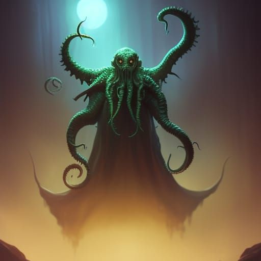 Hyperdetailed Cthulhu with Mustache: Dark Fantasy Art