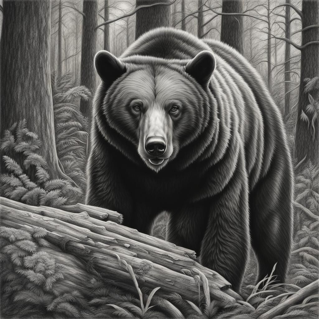 Native American Style Black Bear Charcoal Drawing