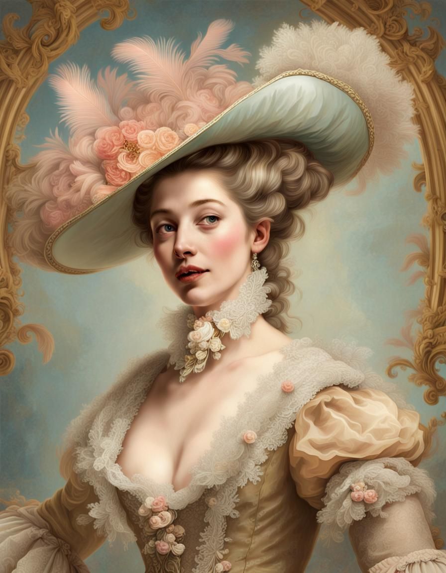 Playful Rococo Lady Portrait in 18th Century Style