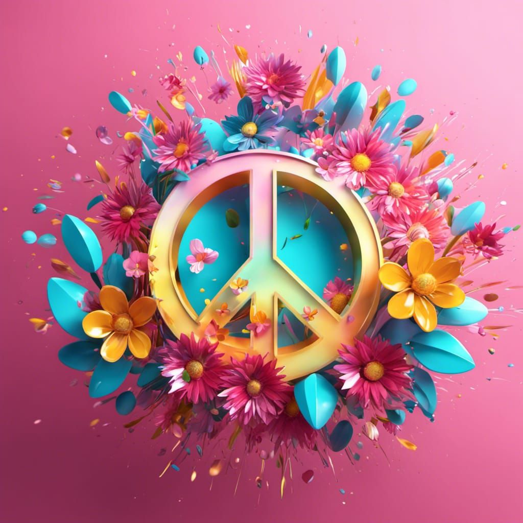 Exploding Floral Peace Logo in 3D Render