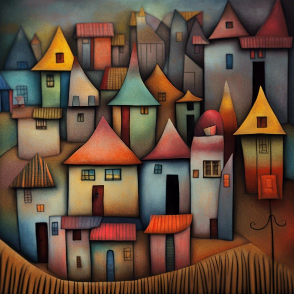 Colorful Village in Paul Klee Style, HDR