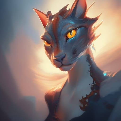 Hyperdetailed Dragon Cat Portrait in Fantasy Art Style