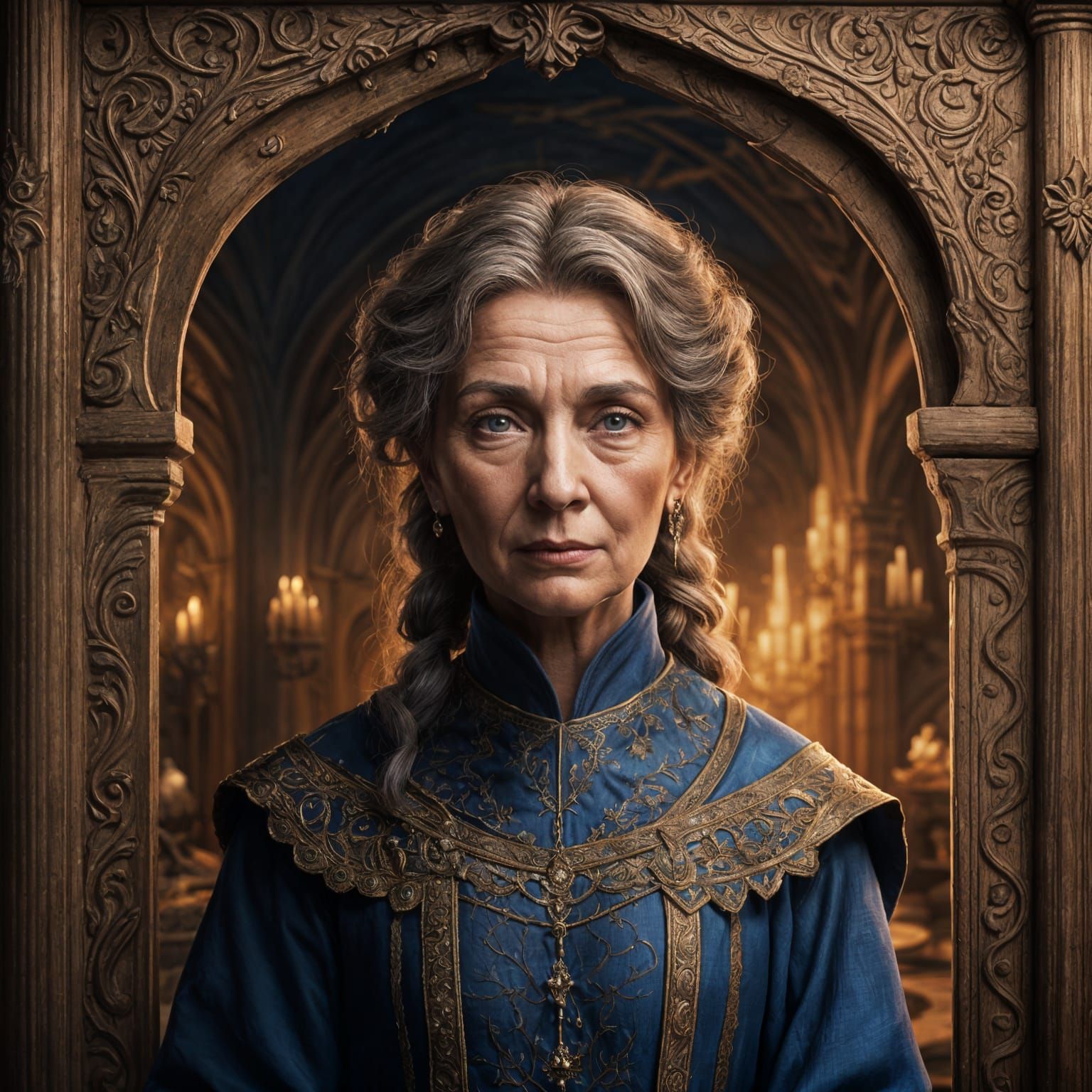 Medieval Maid with Brown Hair, Detailed Matte Painting