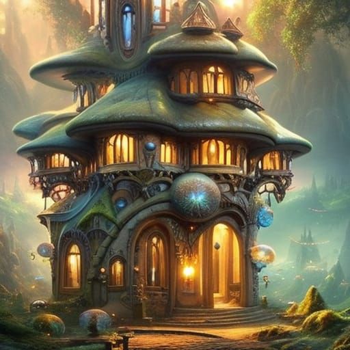 Magical Fairy House in the Clouds: Art Nouveau Style