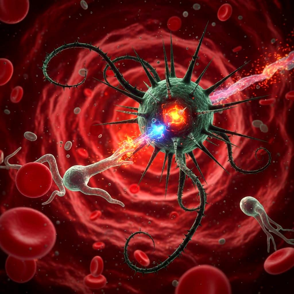 Malevolent Bacterium Chasing Cells in Bloodstream