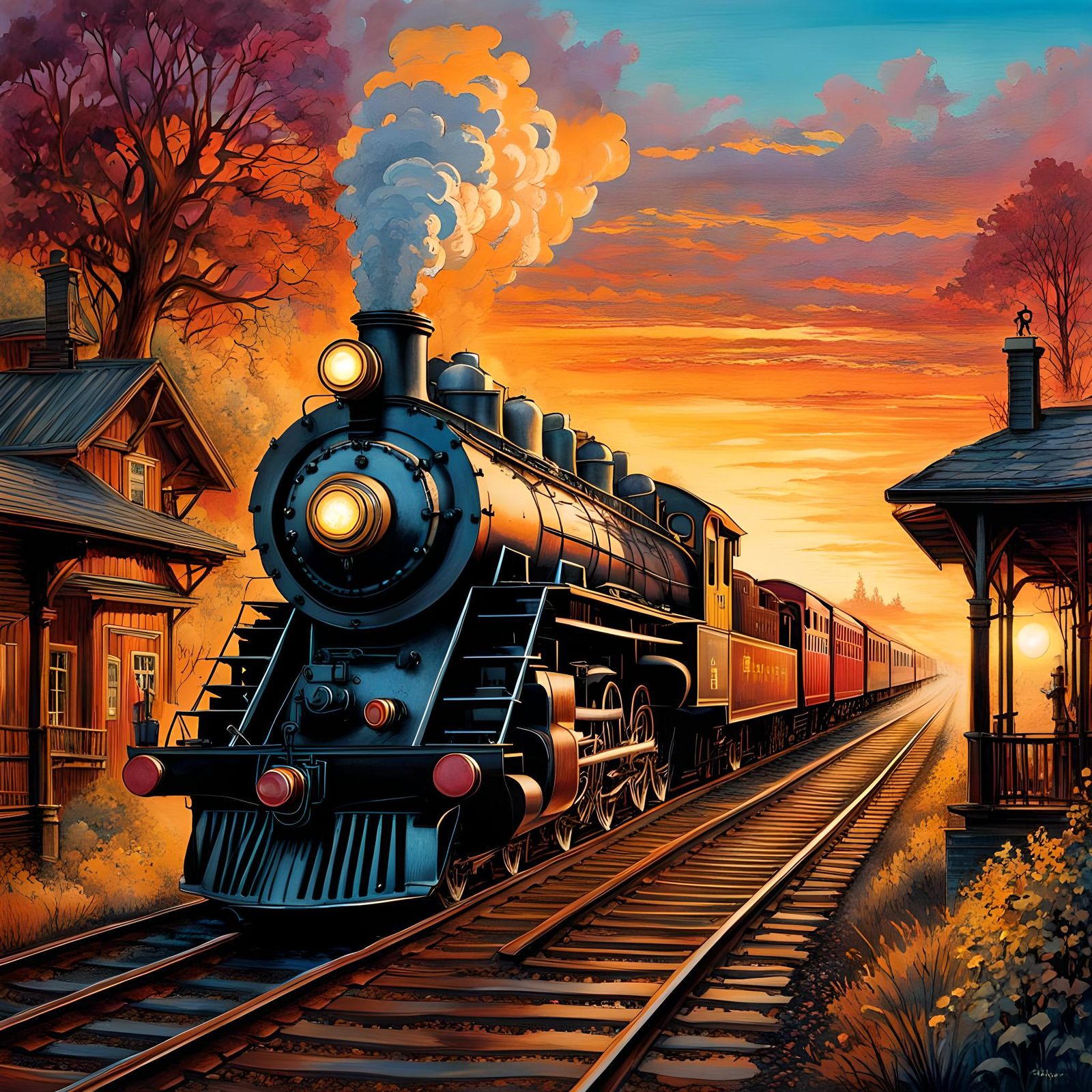 Depression Era Steam Train at Golden Hour