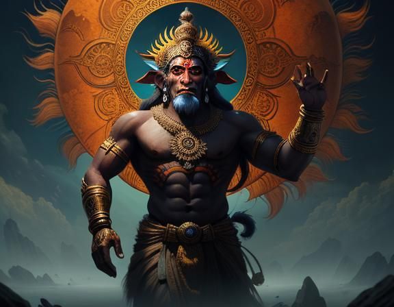 Hanuman Swallowing the Sun: Epic Digital Painting