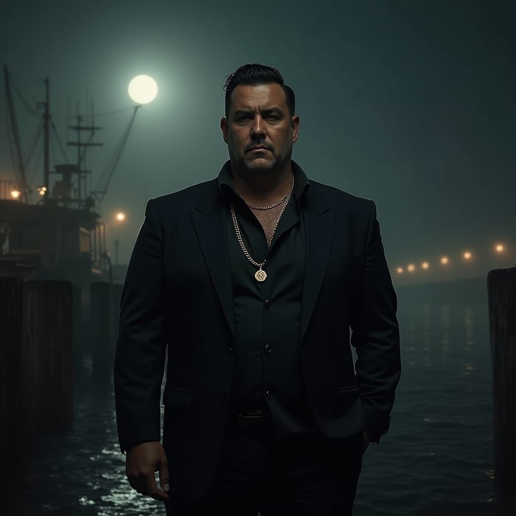 Confident Italian Mafioso Figure in Dark Suit