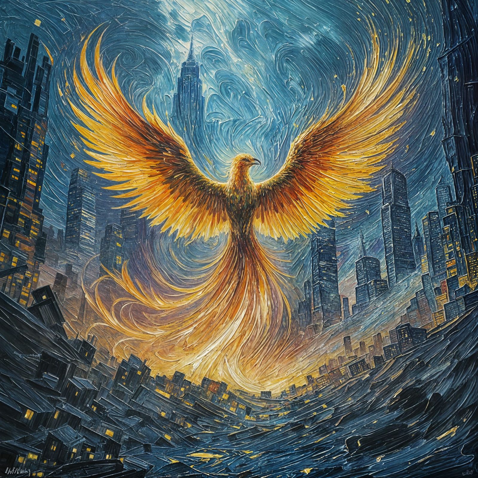 Phoenix Rising: Cosmic Nebula in Futuristic Ruins