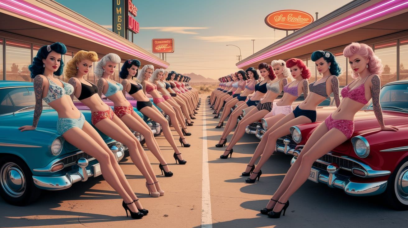 Retro Pin-Up Girls Kaleidoscope in Vargas Style